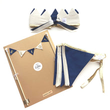 Charger l'image dans la galerie, Kit de décoration couronne , cake topper et guirlande bonne fête lin naturel. Décoration de fête unisexe et réutilisable. Birthday kit